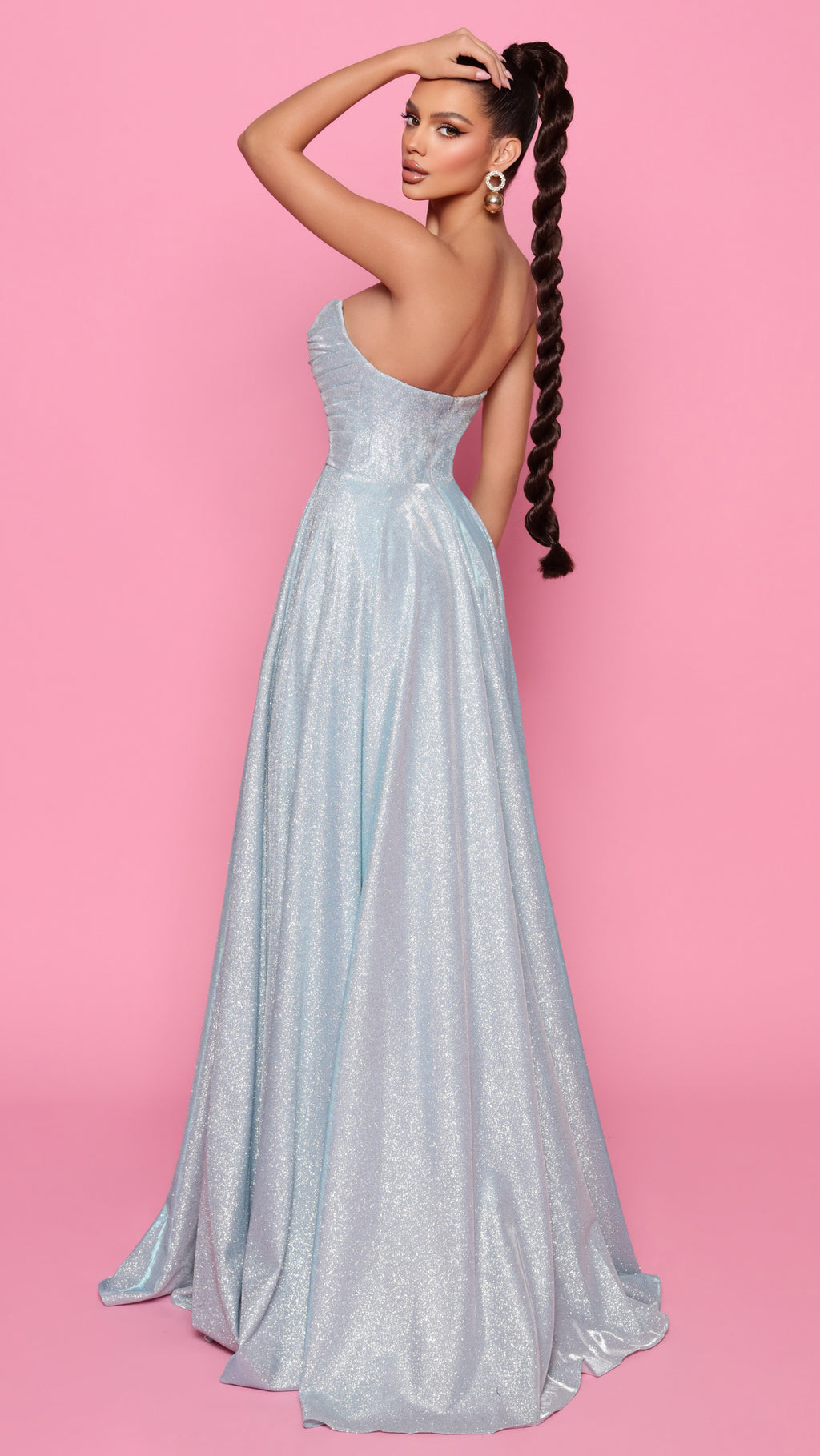 Nicoletta NP176 Custom Strapless Glitter Gown - Baby Blue