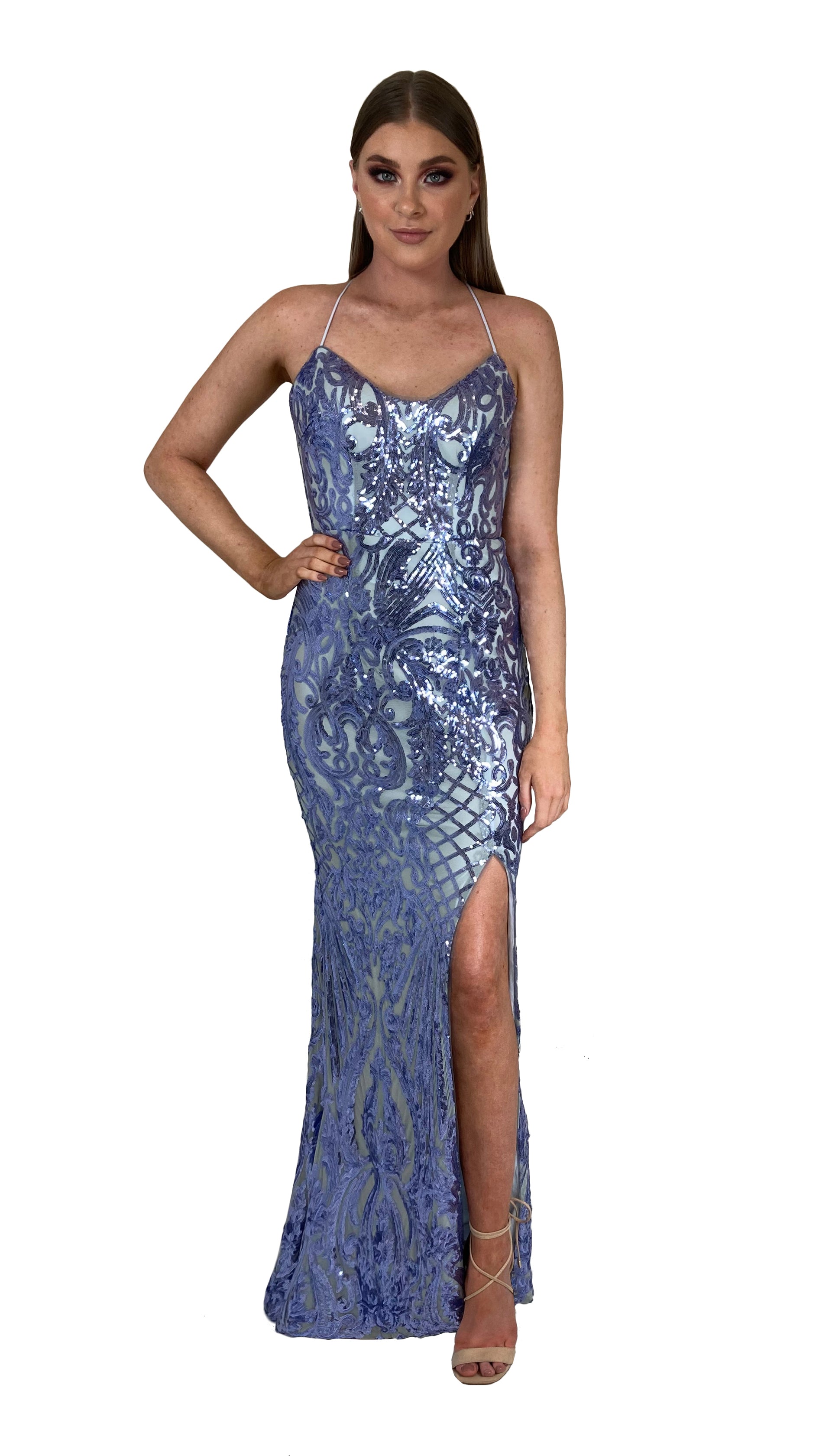 bariano blue dress Rosalee Ball Gown by Bariano