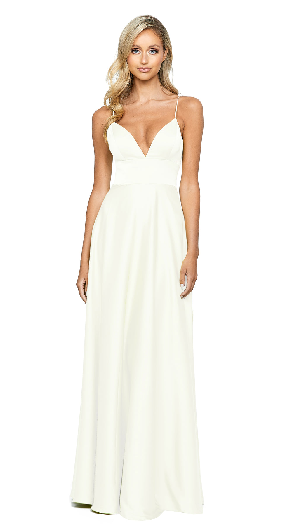 Lexington V Neck Satin Gown in White