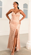 Lou Lou Glitter V Neck Gown in Nude Gold 1