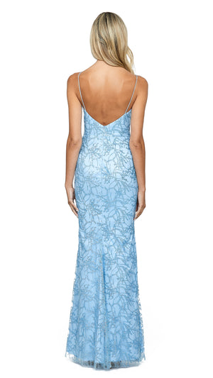 Lou Lou Glitter V Neck Gown in Powder Blue BACK