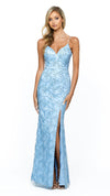 Lou Lou Glitter V Neck Gown in Powder Blue