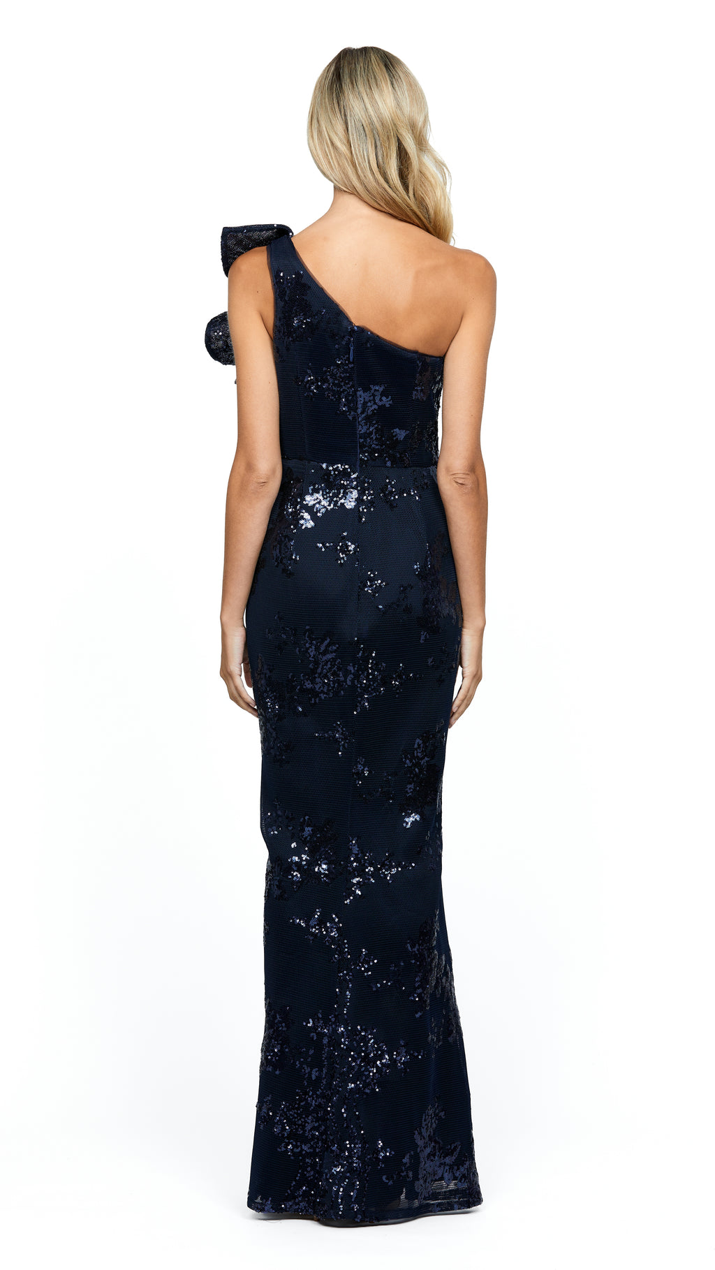 Jessie One Shoulder Gown in Navy back