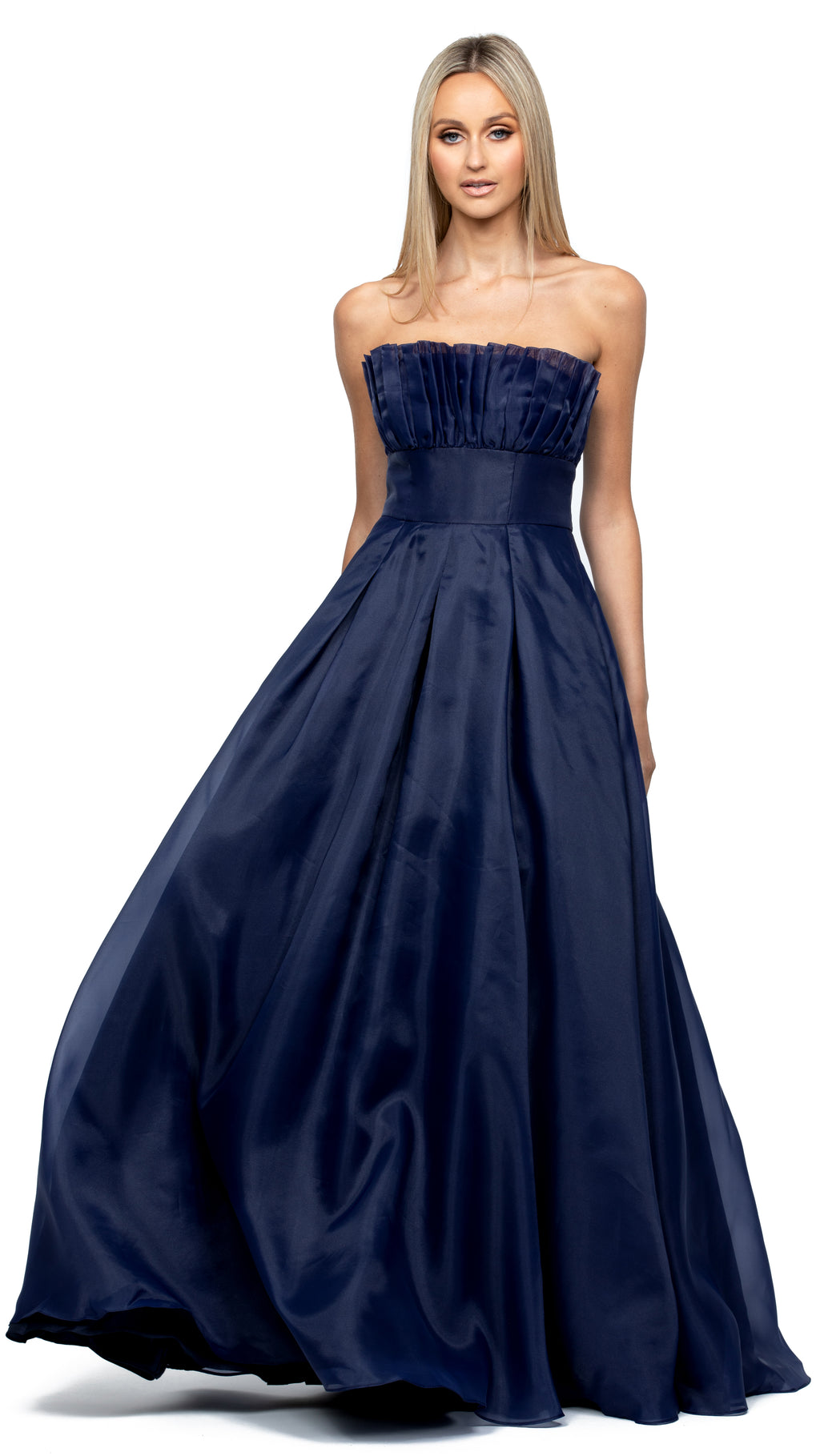 Itzi Ruffled Ball Gown in Navy