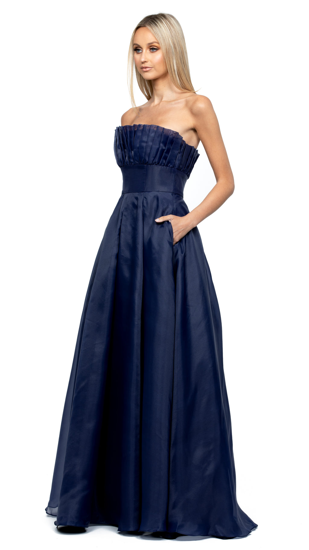 Itzi Ruffled Ball Gown in Navy side
