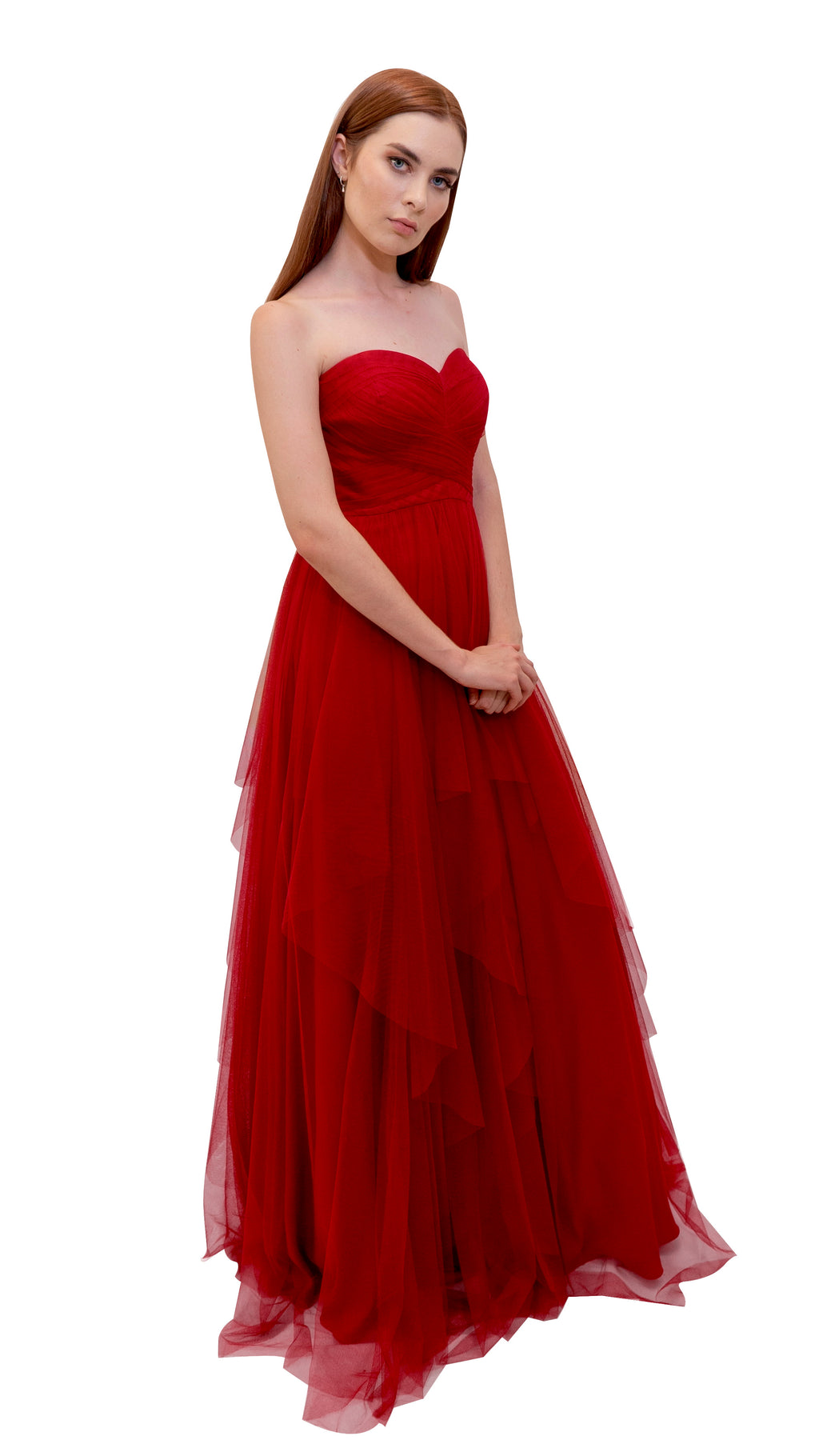 Bariano Petranzia Tulle Ball Gown Dark Cherry