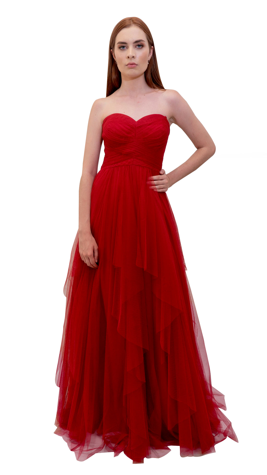 Bariano Petranzia Tulle Ball Gown Dark Cherry