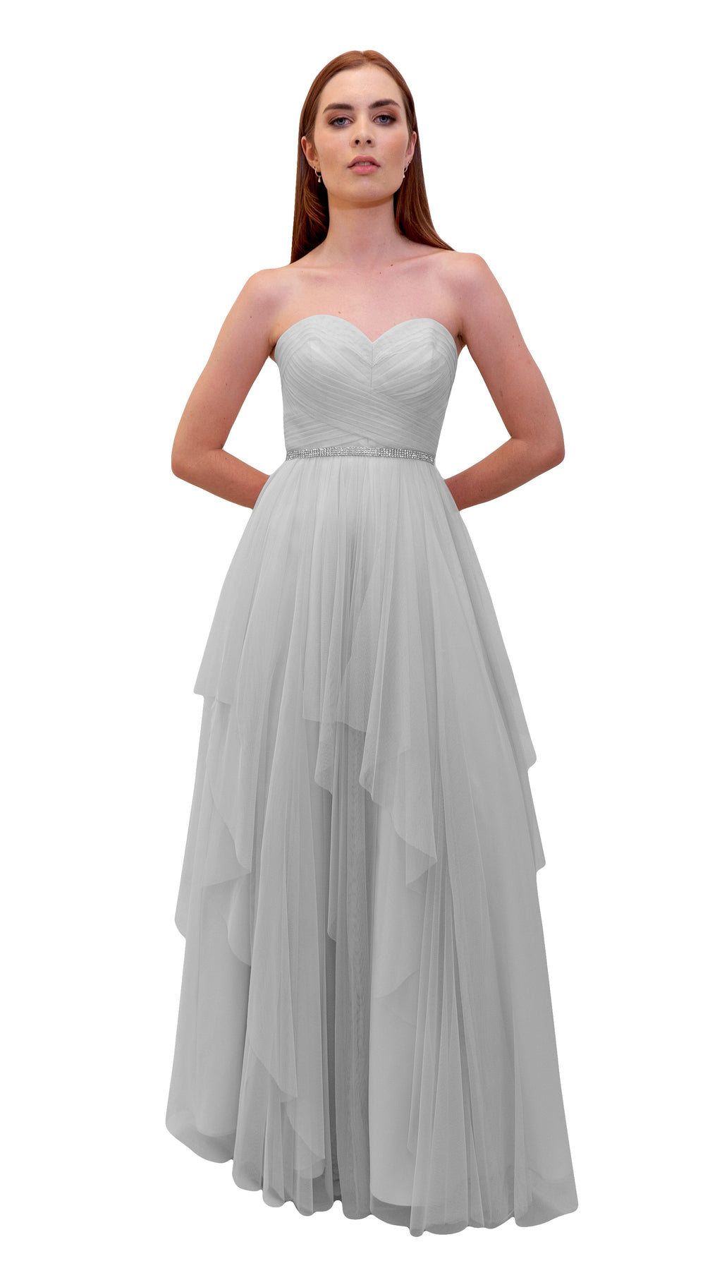 Bariano Petranzia Tulle Ball Gown Silver